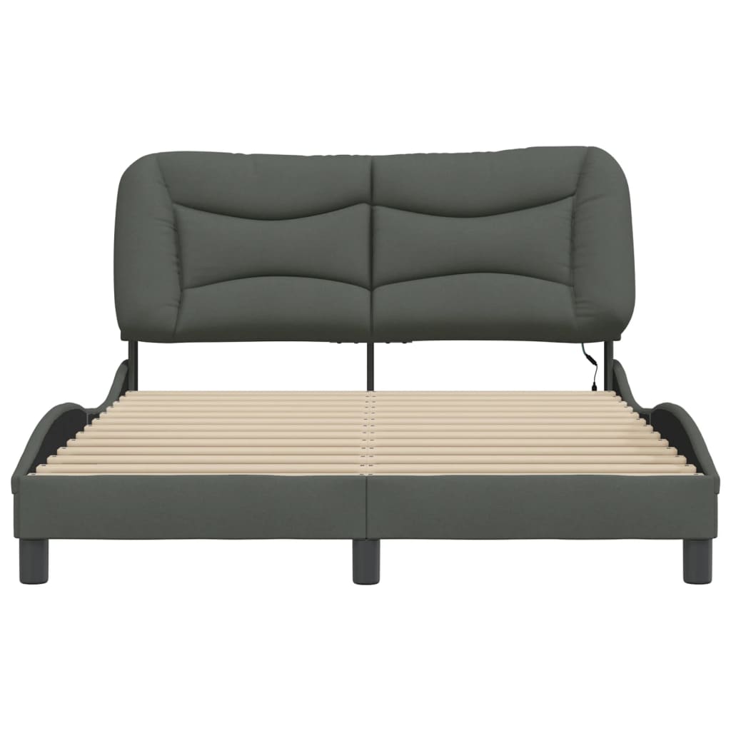 Cadre de lit avec LED sans matelas gris foncé 140x200 cm tissu - XIOS