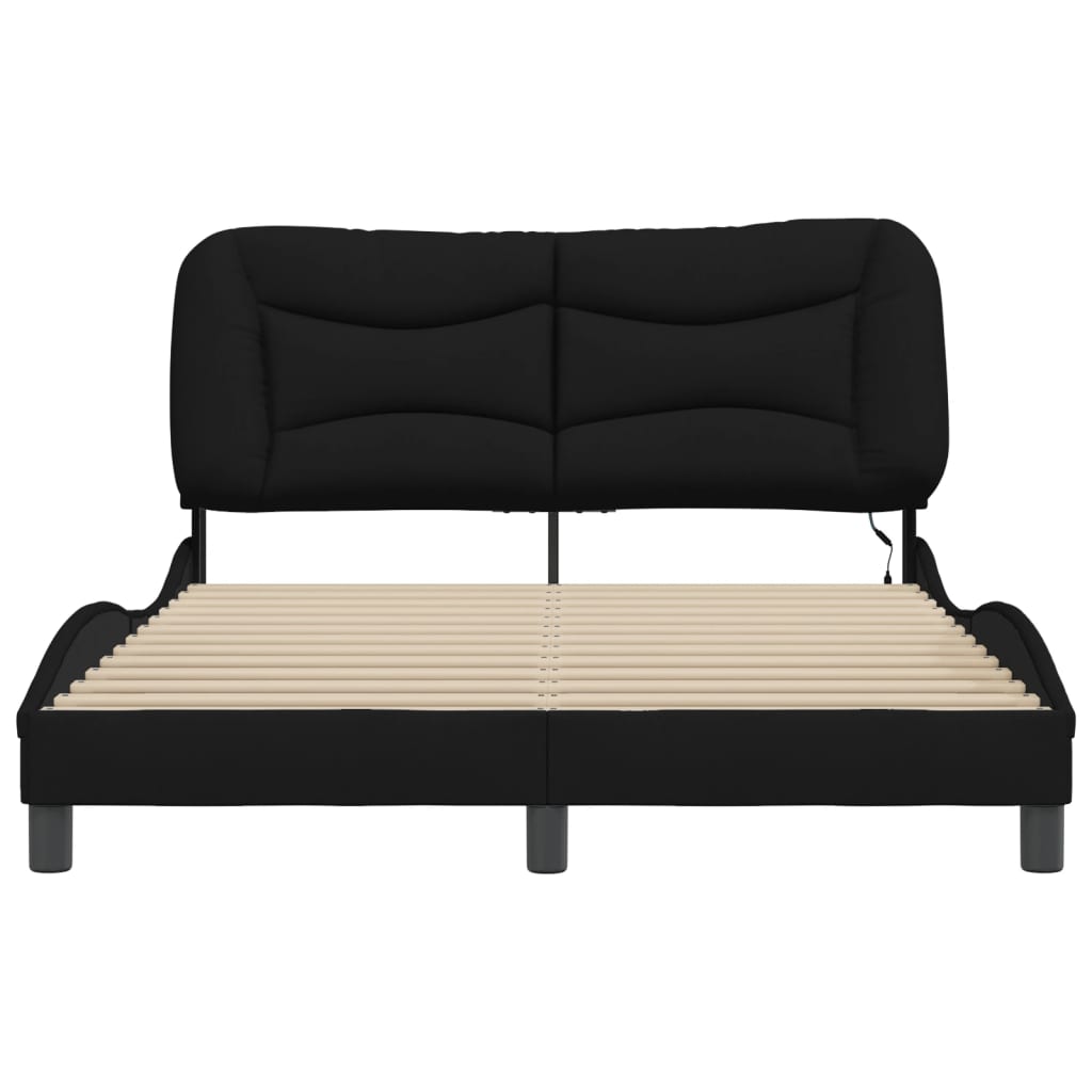 Cadre de lit avec LED sans matelas noir 140x200 cm tissu - XIOS