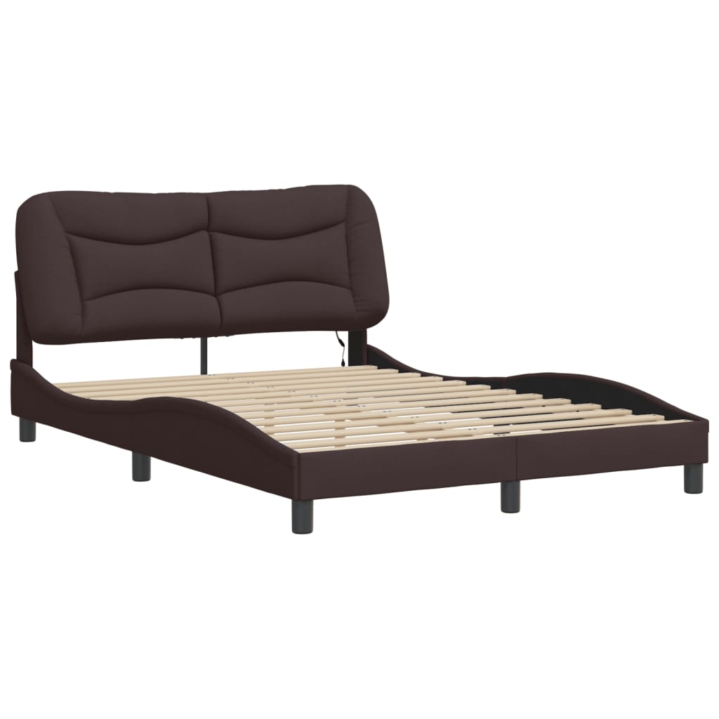 Cadre de lit avec LED sans matelas marron foncé 140x200cm tissu - XIOS