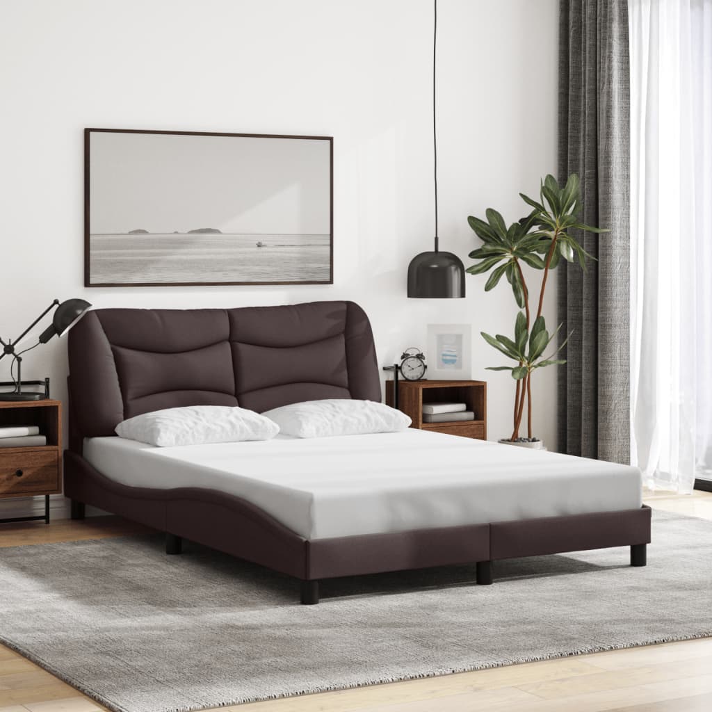 Cadre de lit avec LED sans matelas marron foncé 140x200cm tissu - XIOS