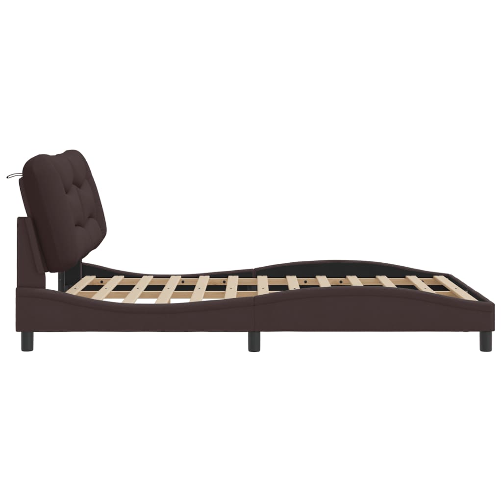 Cadre de lit avec LED sans matelas marron foncé 140x200cm tissu - XIOS