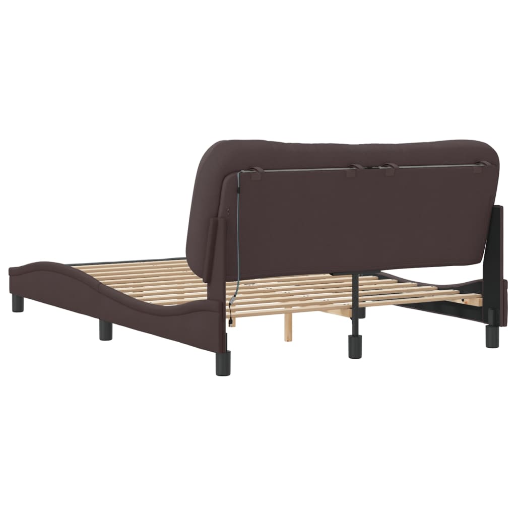 Cadre de lit avec LED sans matelas marron foncé 140x200cm tissu - XIOS