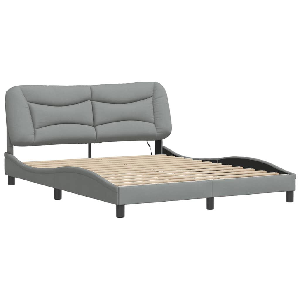 Cadre de lit avec LED sans matelas gris clair 160x200 cm tissu - XIOS
