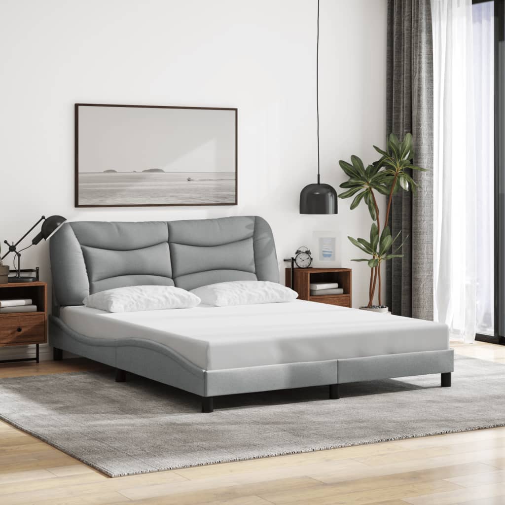 Cadre de lit avec LED sans matelas gris clair 160x200 cm tissu - XIOS