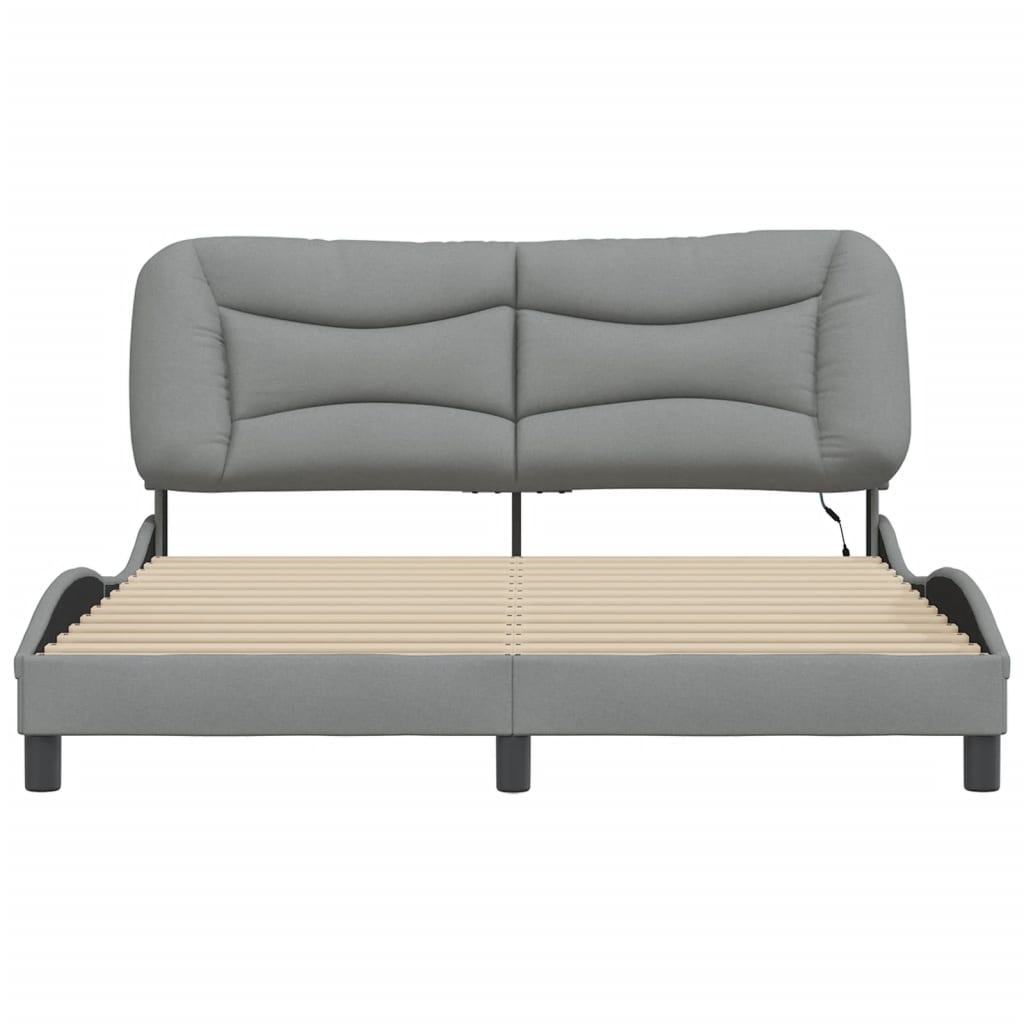Cadre de lit avec LED sans matelas gris clair 160x200 cm tissu - XIOS