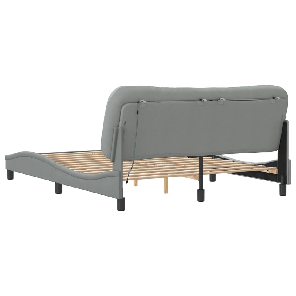 Cadre de lit avec LED sans matelas gris clair 160x200 cm tissu - XIOS