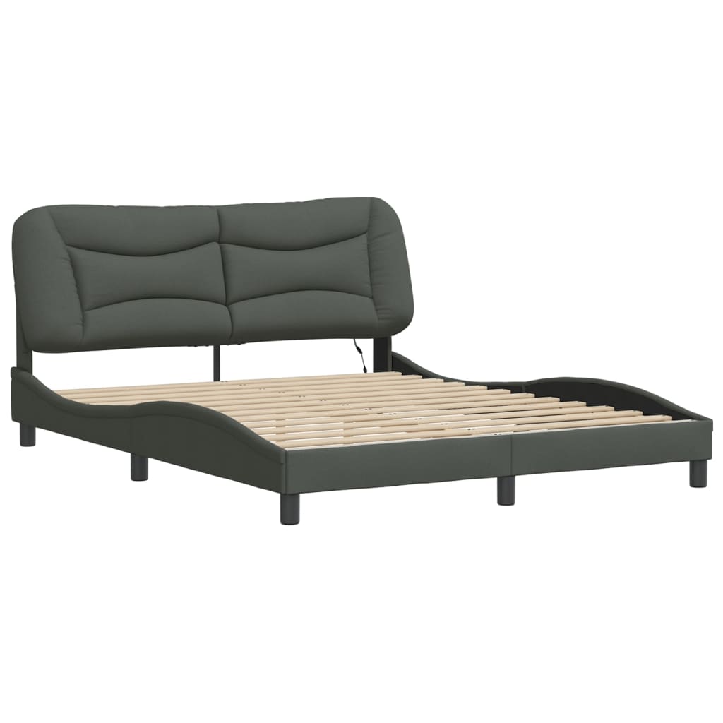 Cadre de lit avec LED sans matelas gris foncé 160x200 cm tissu - XIOS