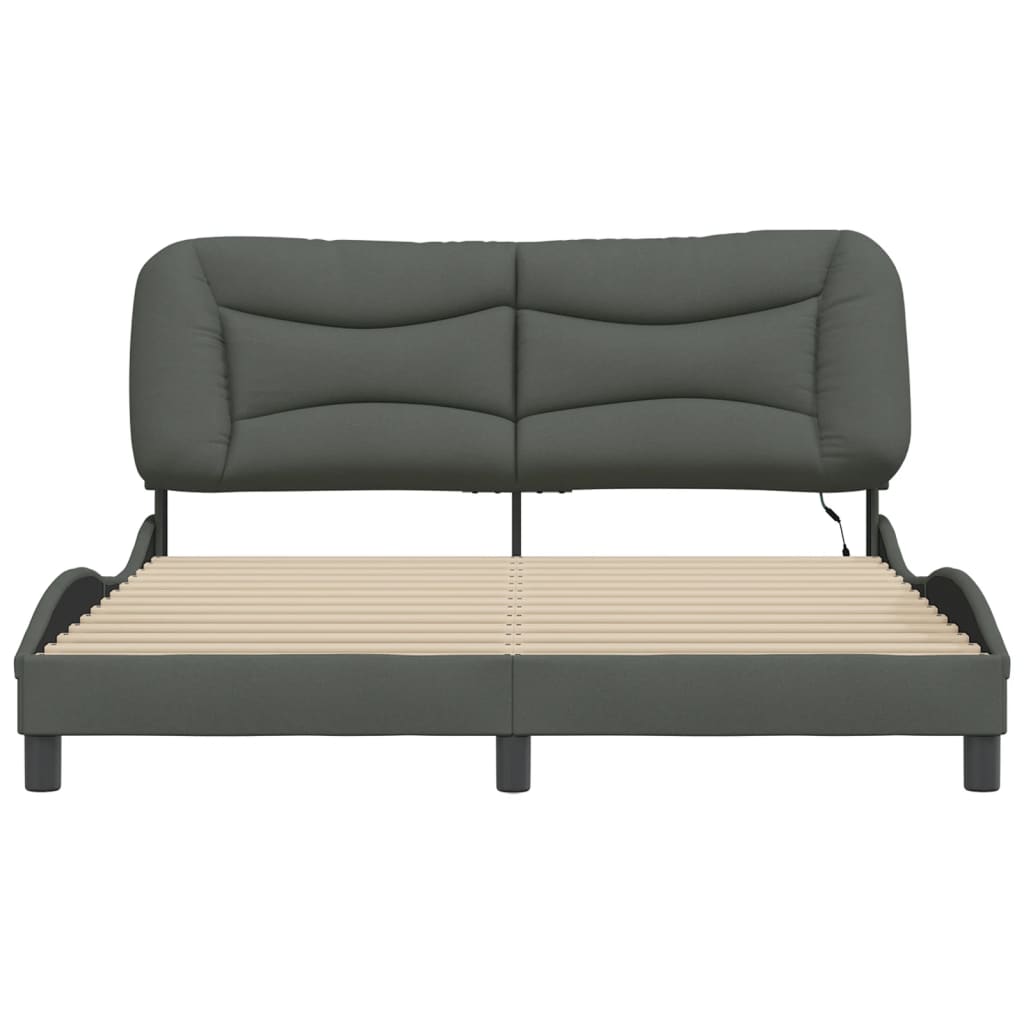 Cadre de lit avec LED sans matelas gris foncé 160x200 cm tissu - XIOS