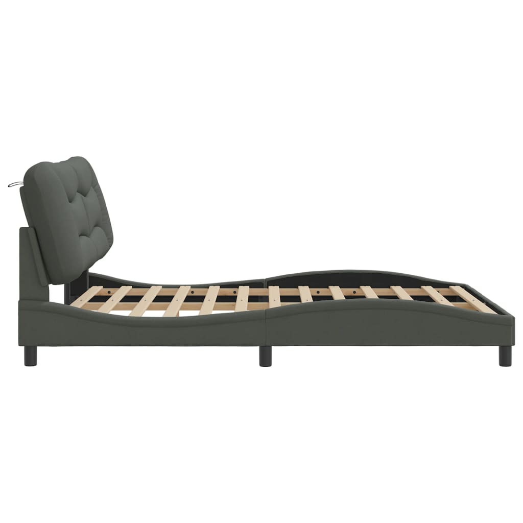 Cadre de lit avec LED sans matelas gris foncé 160x200 cm tissu - XIOS