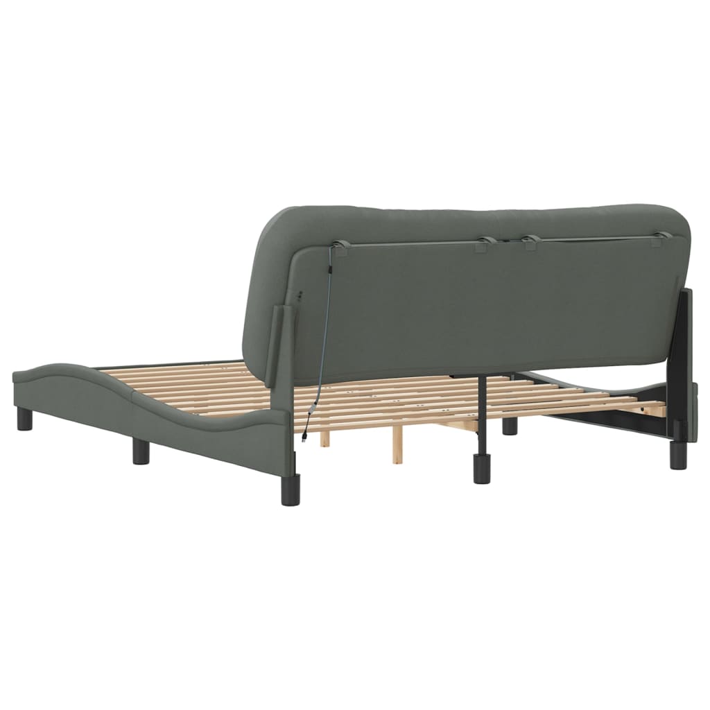 Cadre de lit avec LED sans matelas gris foncé 160x200 cm tissu - XIOS