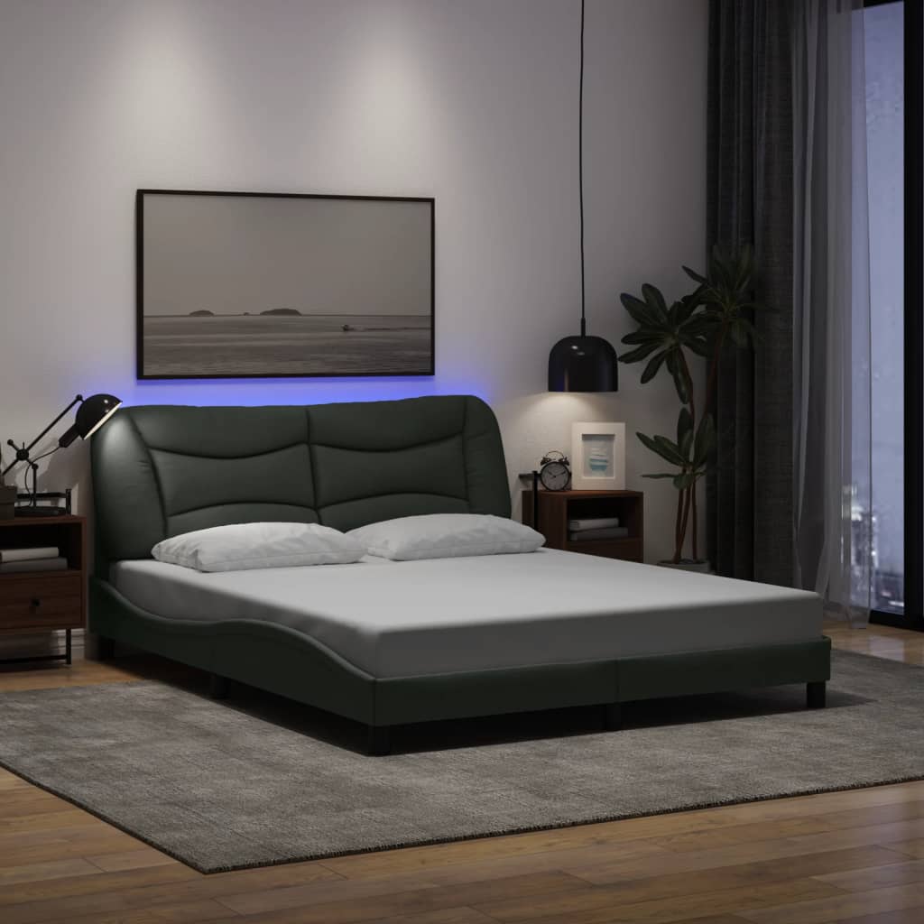 Cadre de lit avec LED sans matelas gris foncé 160x200 cm tissu - XIOS