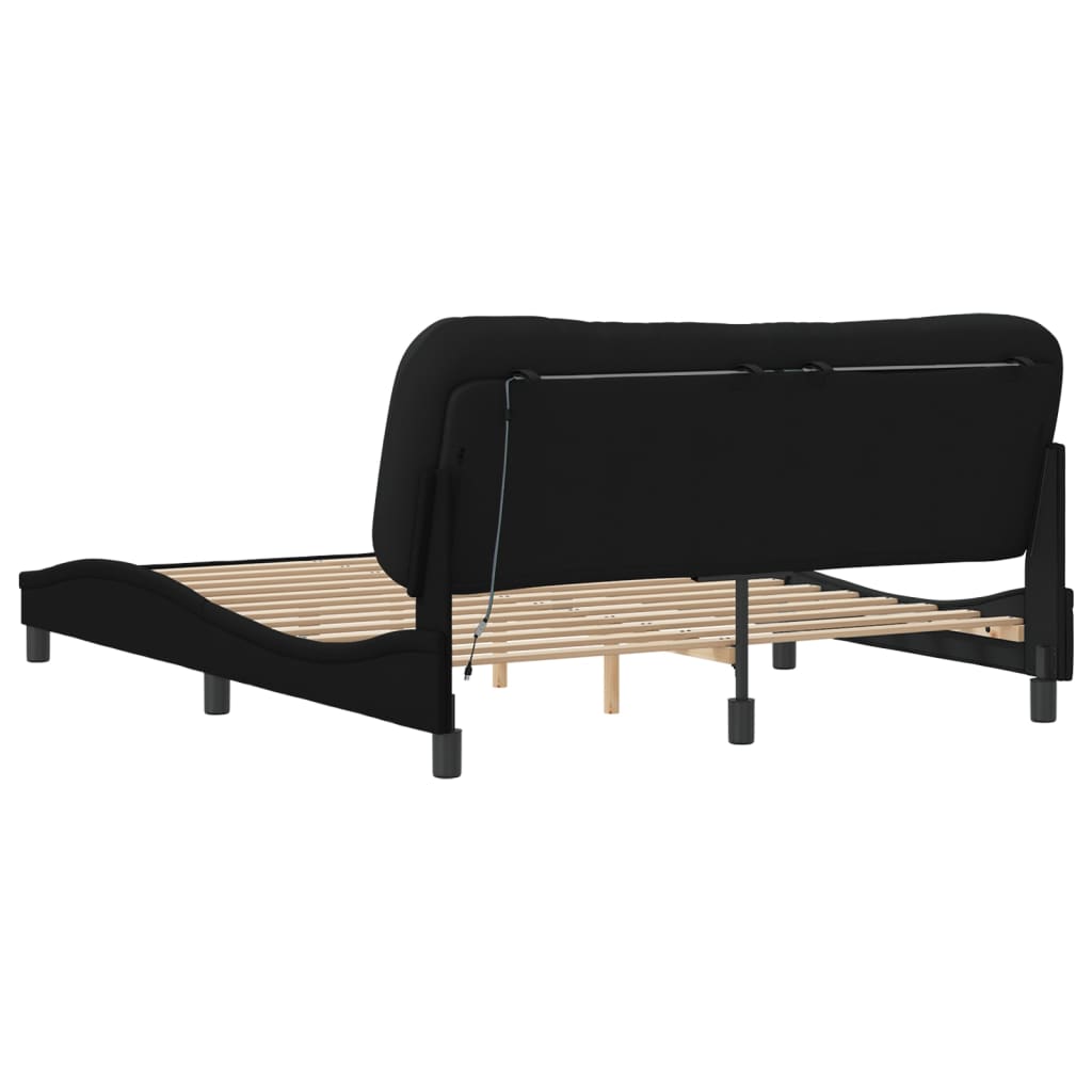 Cadre de lit avec LED sans matelas noir 160x200 cm tissu - XIOS