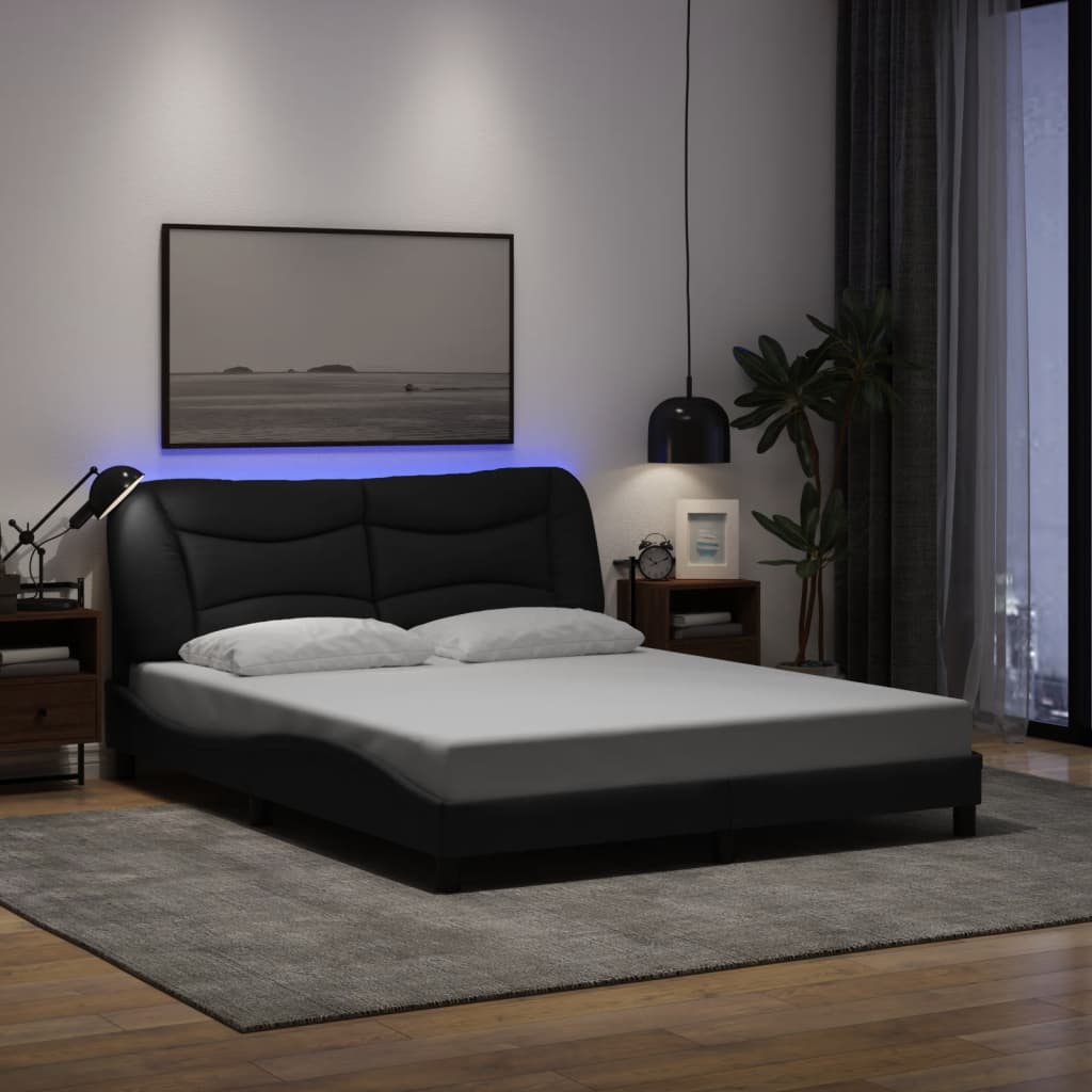 Cadre de lit avec LED sans matelas noir 160x200 cm tissu - XIOS