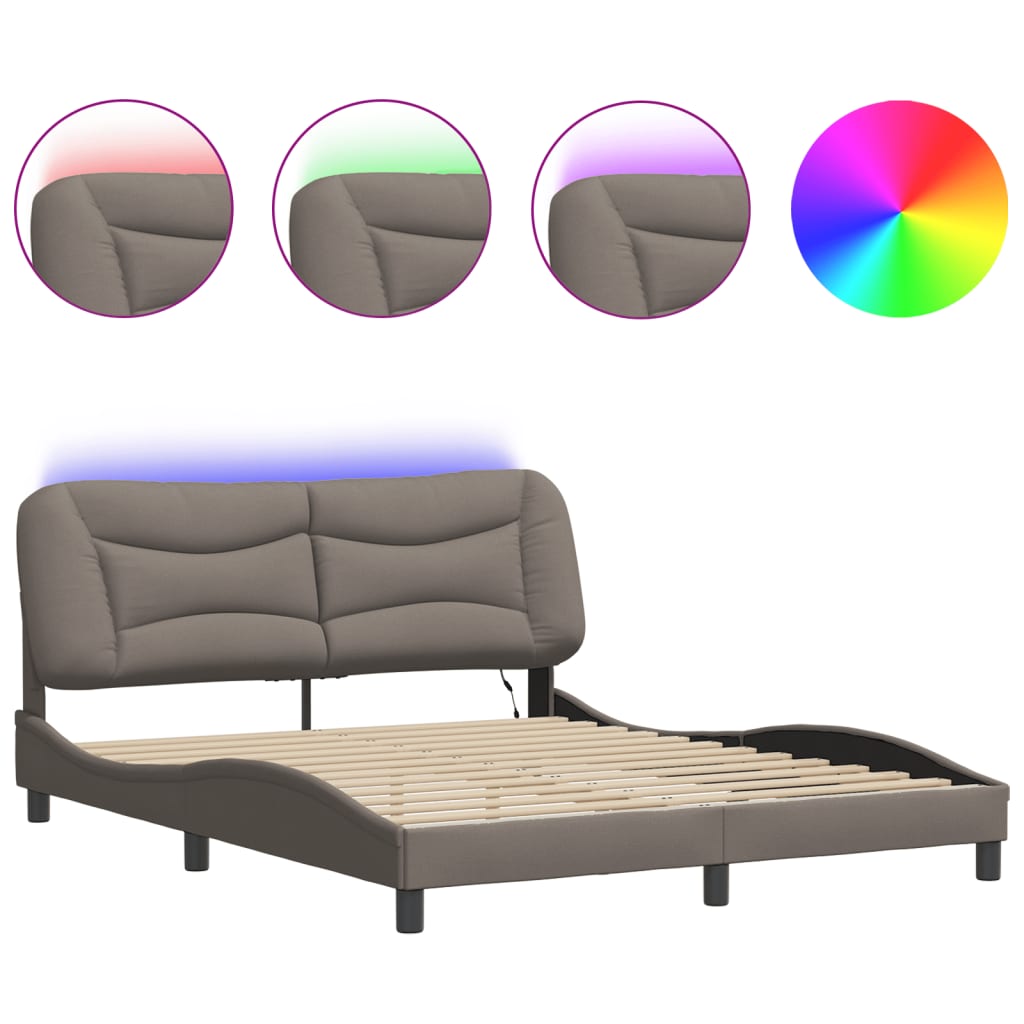 Cadre de lit avec LED sans matelas Hvar taupe 160x200 cm tissu - XIOS