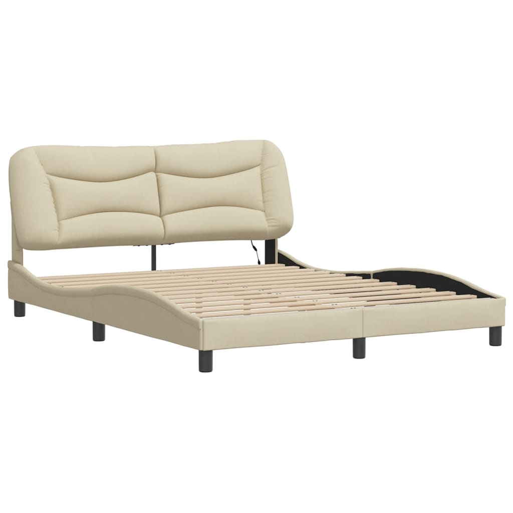 Cadre de lit avec LED sans matelas crème 160x200 cm tissu - XIOS