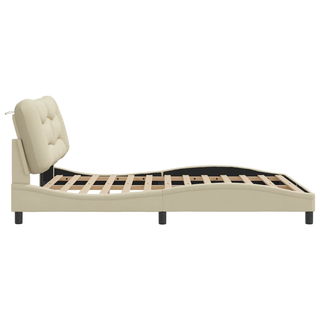 Cadre de lit avec LED sans matelas crème 160x200 cm tissu - XIOS