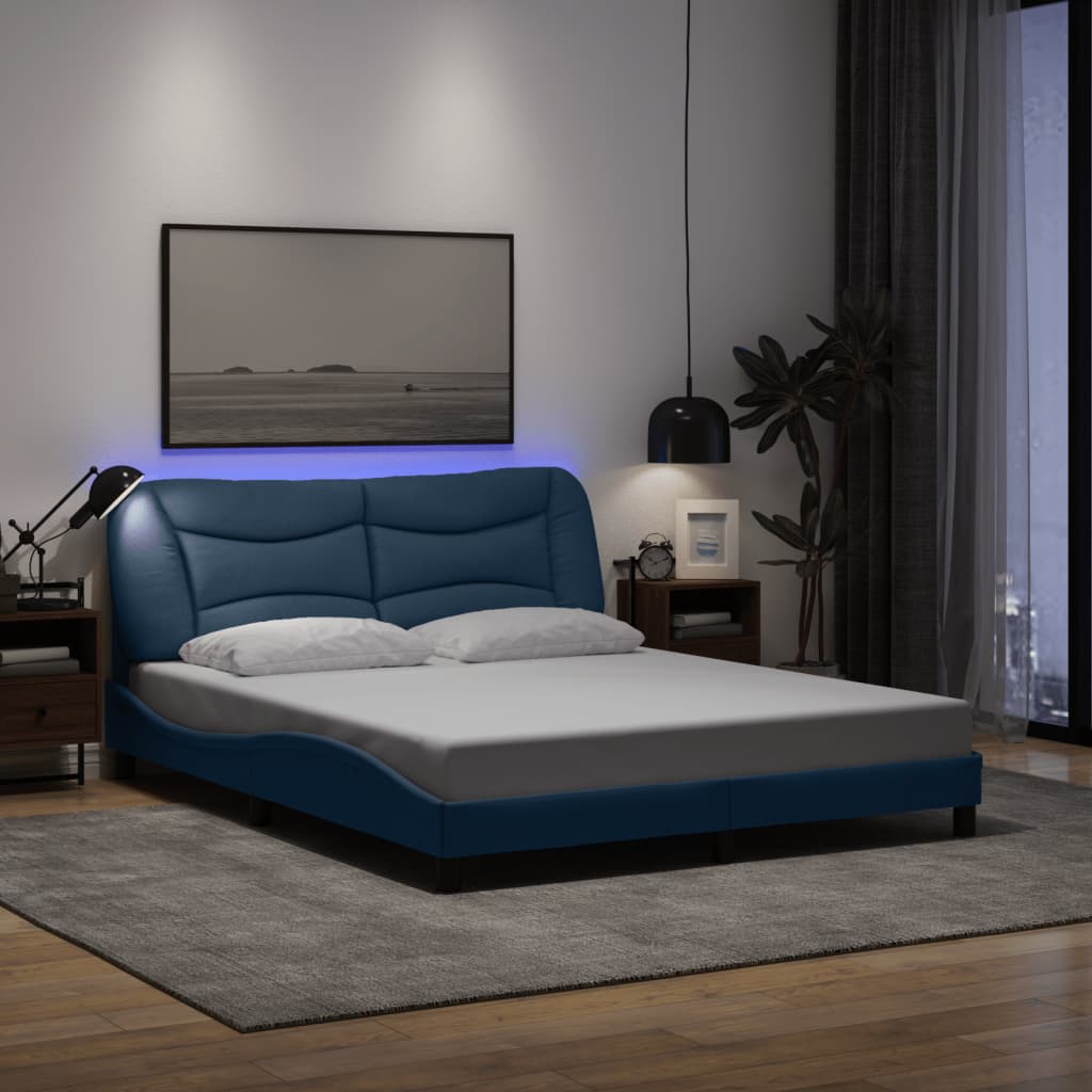 Cadre de lit avec LED sans matelas Hvar bleu 160x200 cm tissu - XIOS