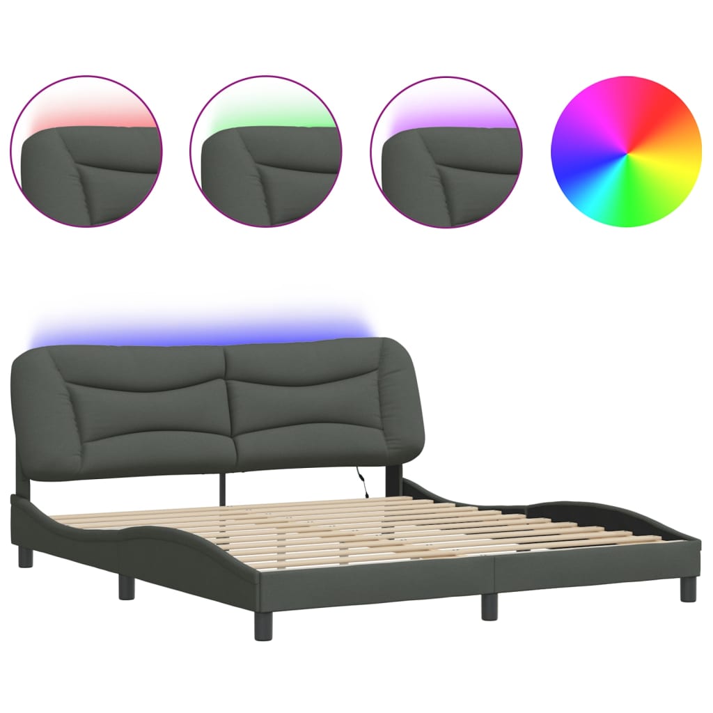 Cadre de lit avec LED sans matelas gris foncé 180x200 cm tissu - XIOS