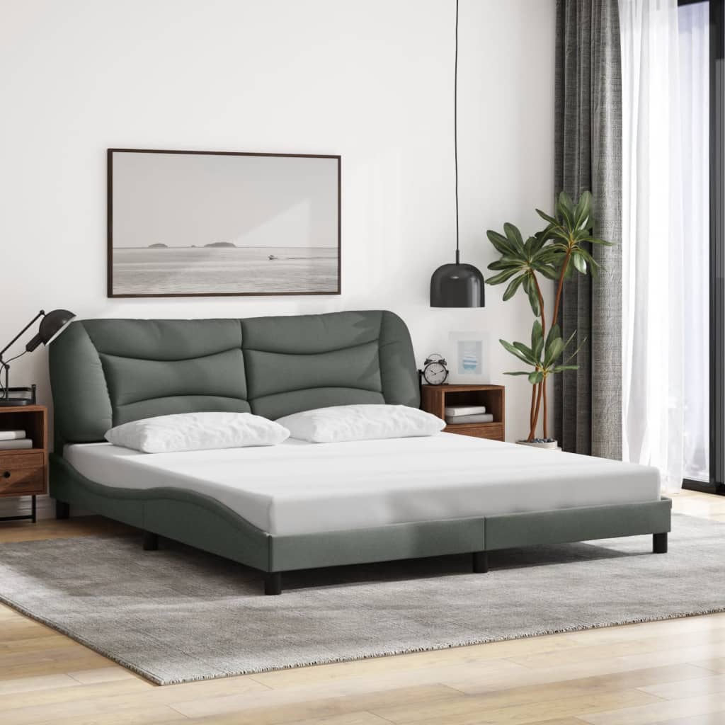 Cadre de lit avec LED sans matelas gris foncé 180x200 cm tissu - XIOS