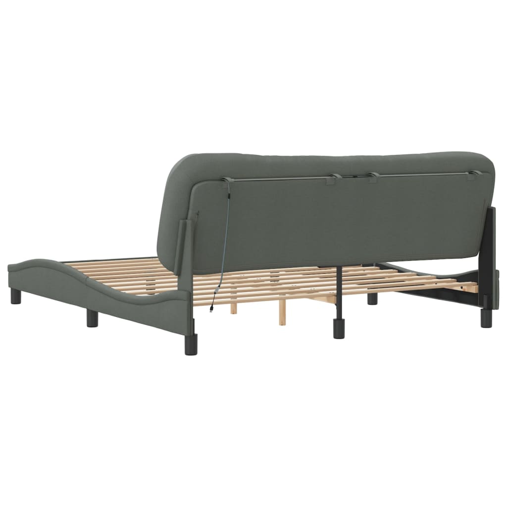 Cadre de lit avec LED sans matelas gris foncé 180x200 cm tissu - XIOS