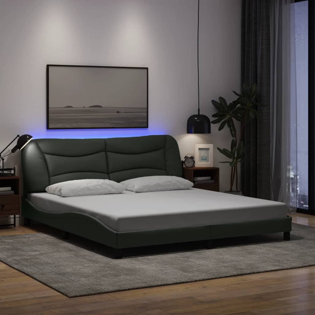 Cadre de lit avec LED sans matelas gris foncé 180x200 cm tissu - XIOS