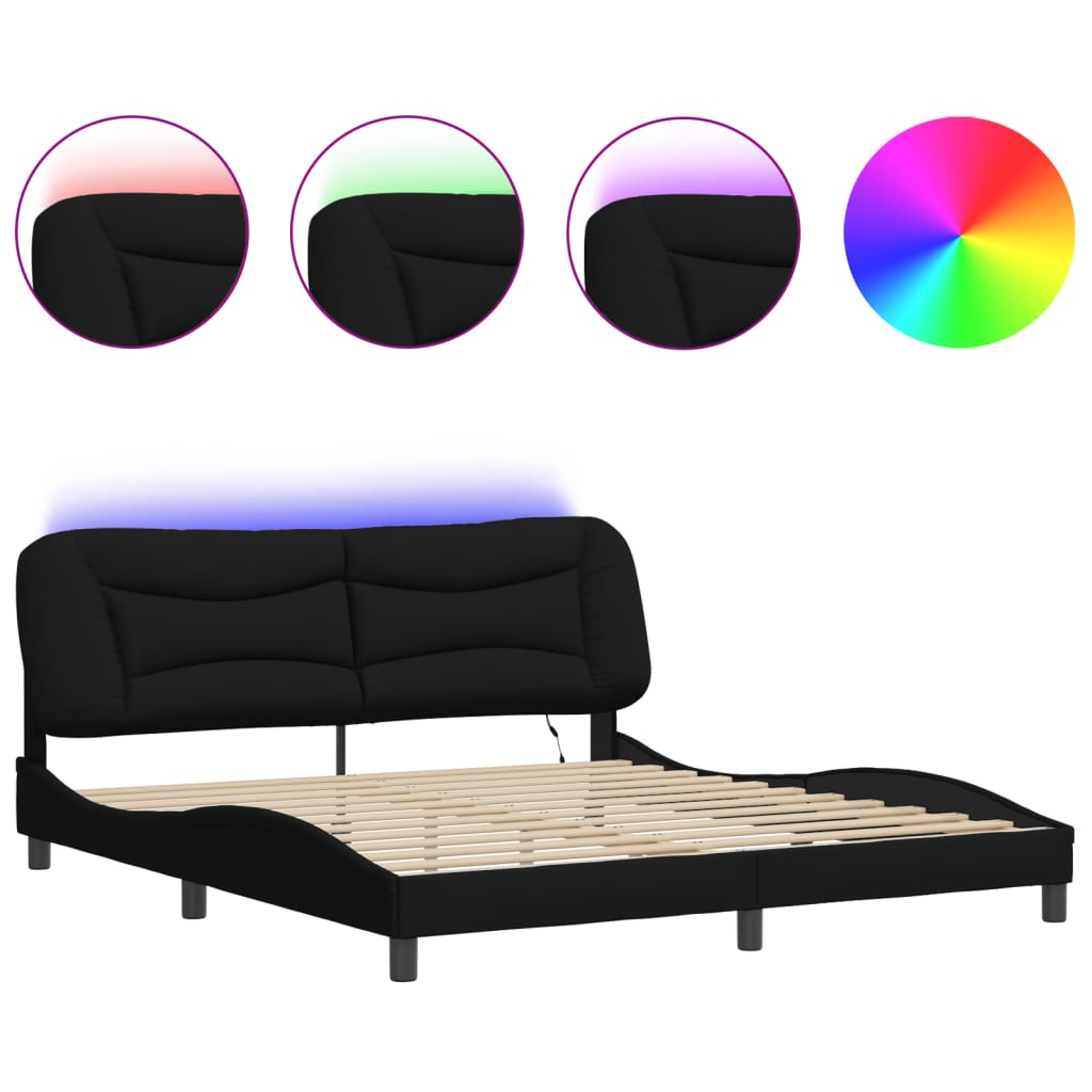 Cadre de lit avec LED sans matelas noir 180x200 cm tissu - XIOS