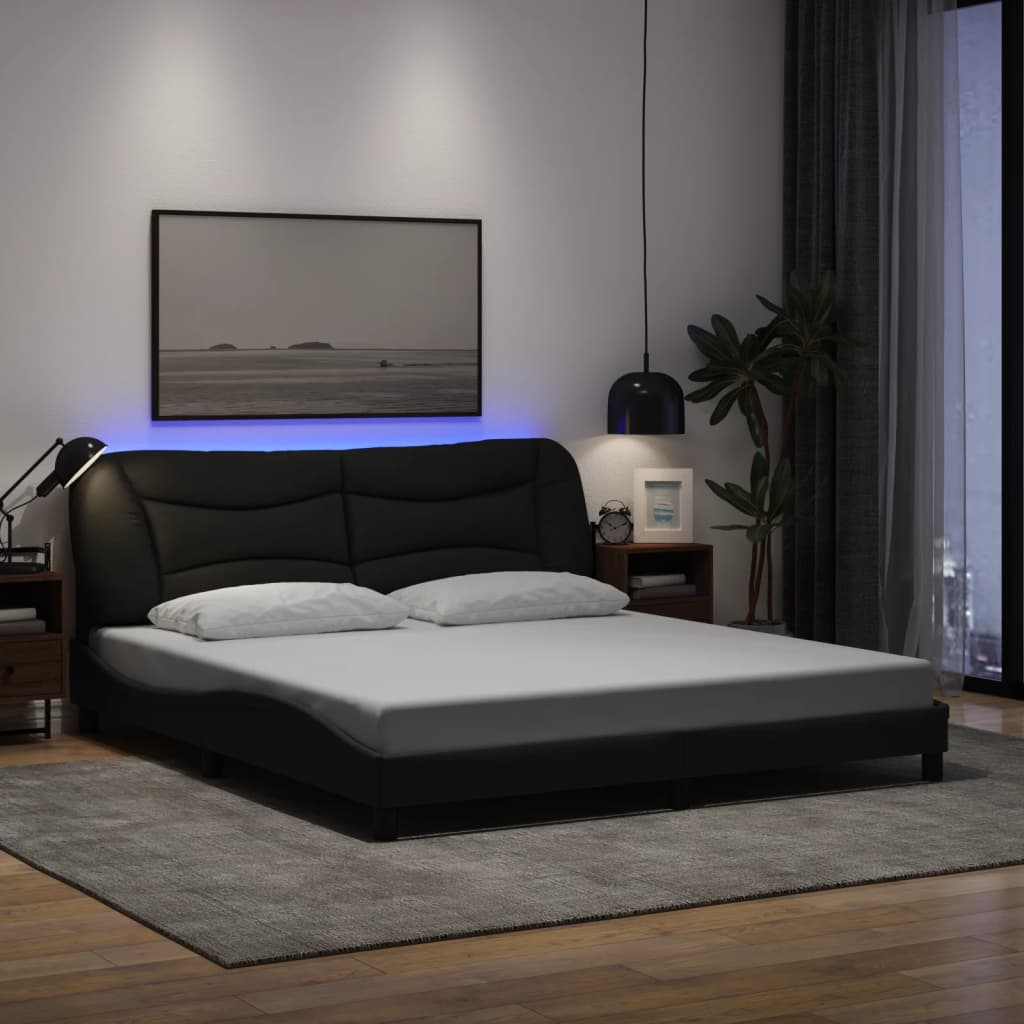 Cadre de lit avec LED sans matelas noir 180x200 cm tissu - XIOS