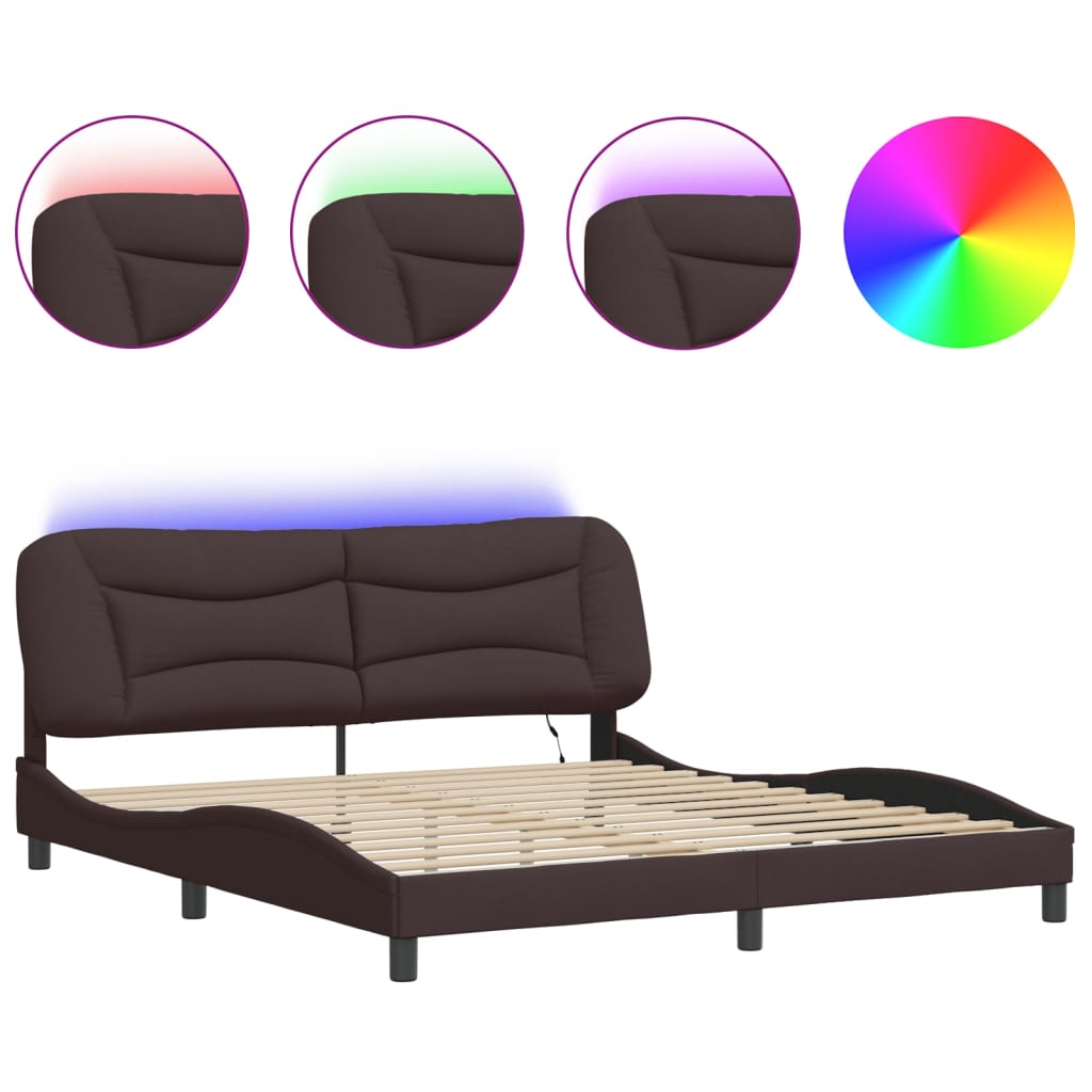 Cadre de lit avec LED sans matelas marron foncé 180x200cm tissu - XIOS