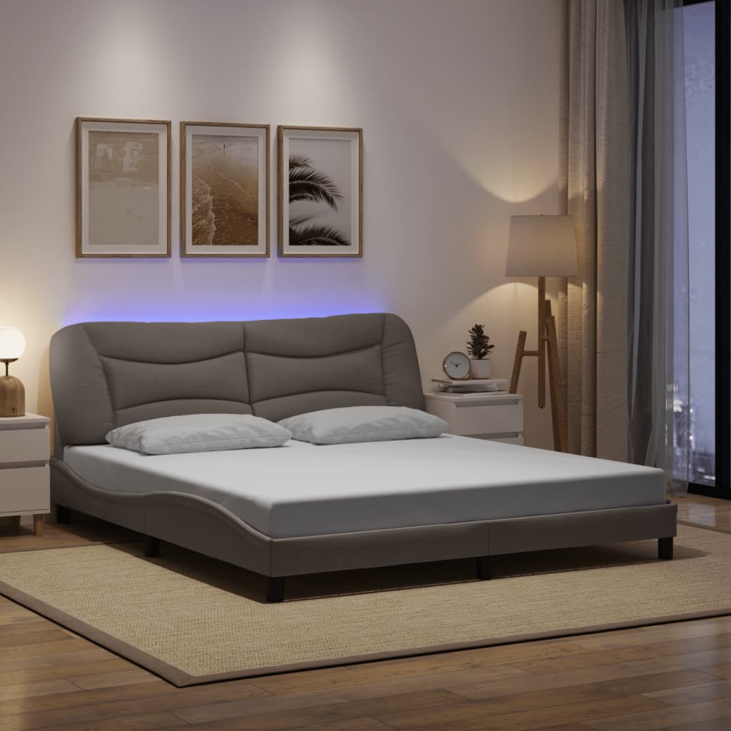 Cadre de lit avec LED sans matelas Hvar taupe 180x200 cm tissu - XIOS