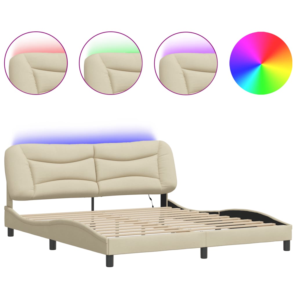 Cadre de lit avec LED sans matelas Hvar crème 180x200 cm tissu - XIOS