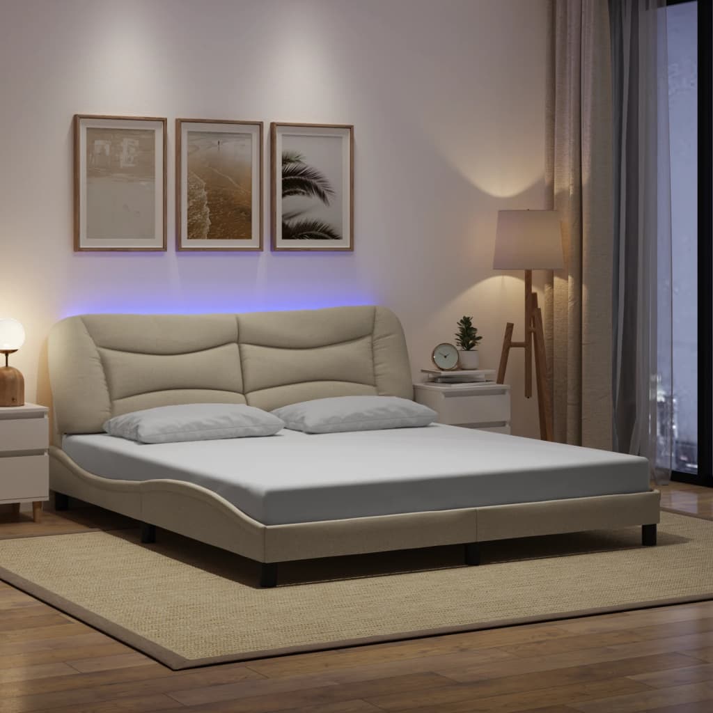 Cadre de lit avec LED sans matelas Hvar crème 180x200 cm tissu - XIOS