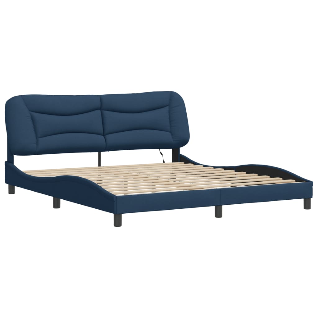 Cadre de lit avec LED sans matelas bleu 180x200 cm tissu - XIOS