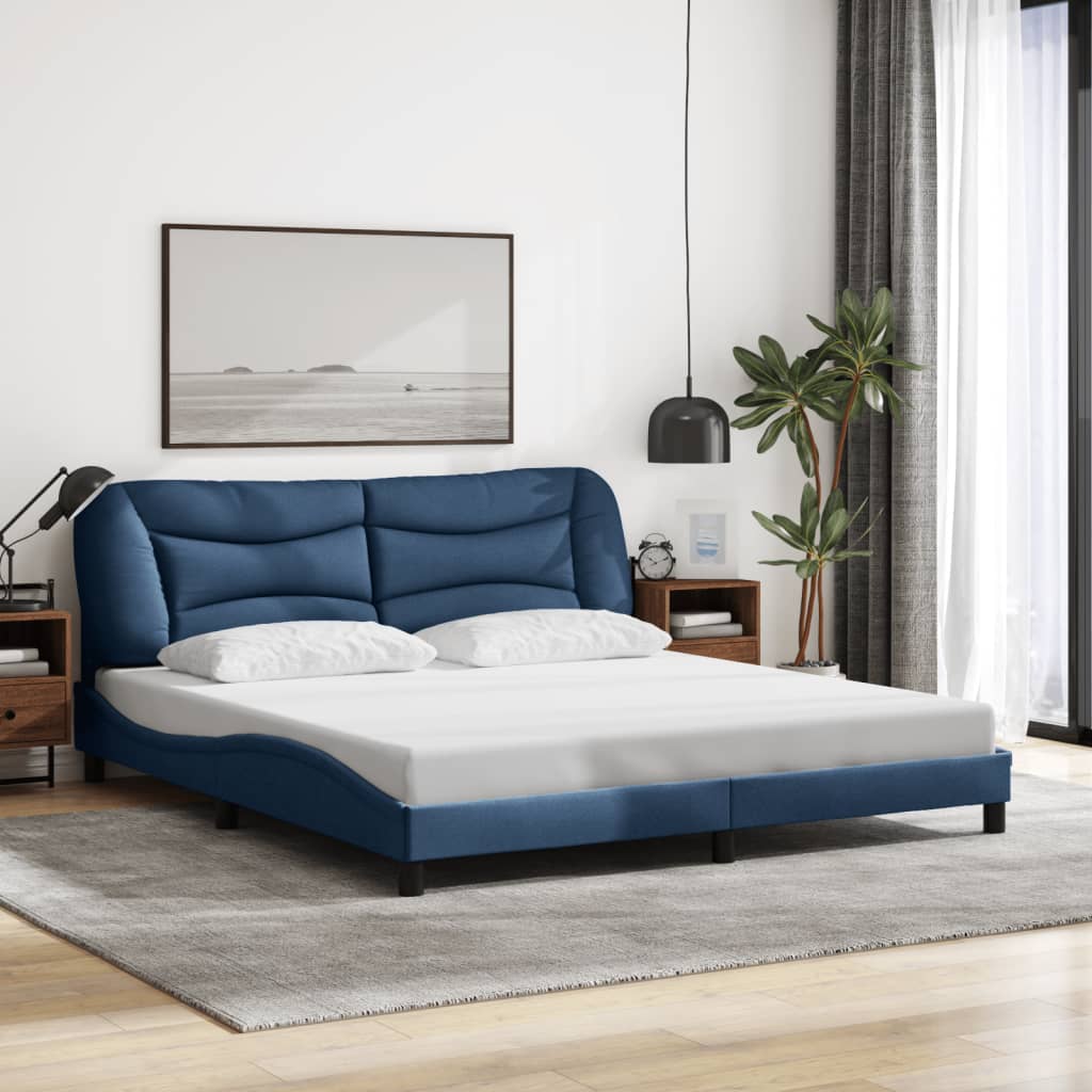 Cadre de lit avec LED sans matelas bleu 180x200 cm tissu - XIOS