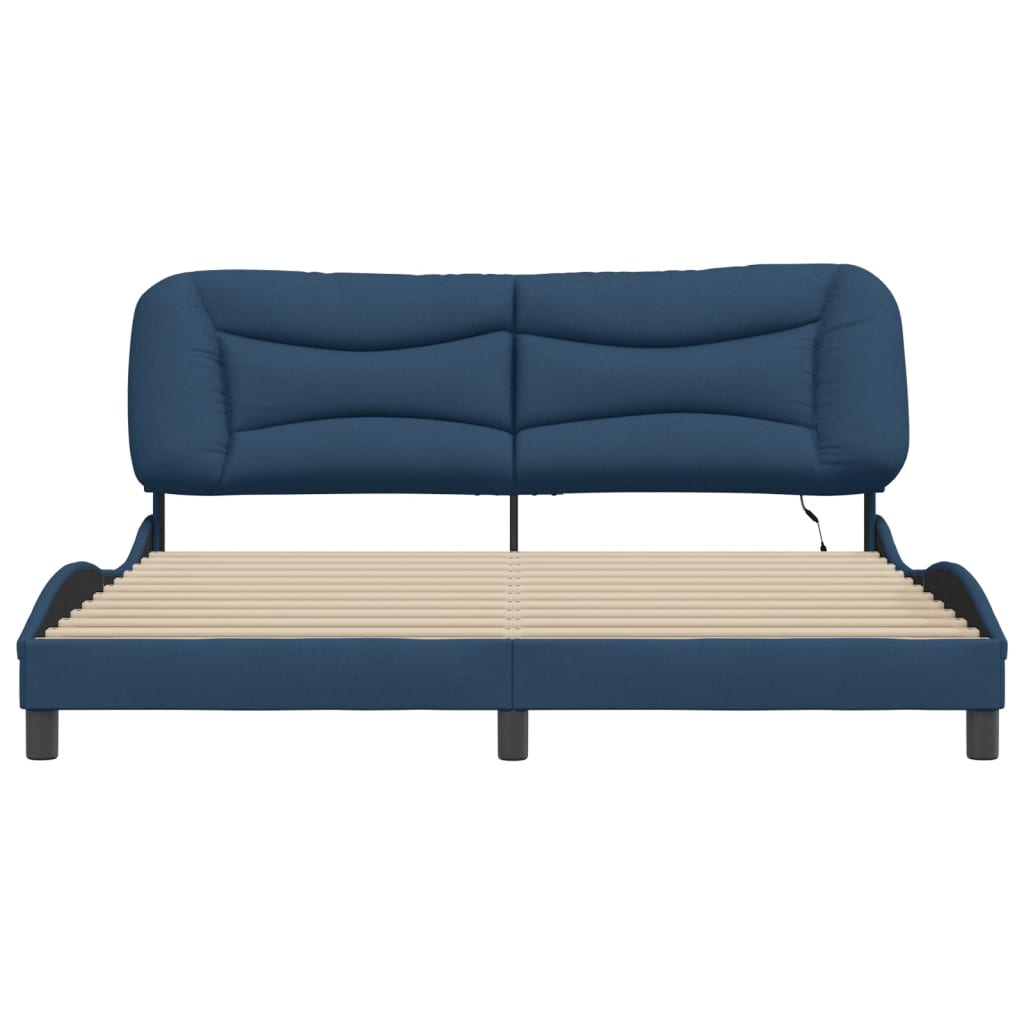 Cadre de lit avec LED sans matelas bleu 180x200 cm tissu - XIOS