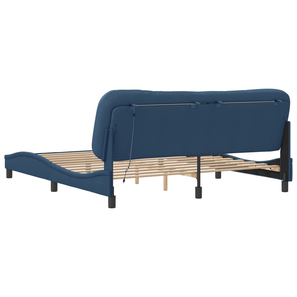 Cadre de lit avec LED sans matelas bleu 180x200 cm tissu - XIOS