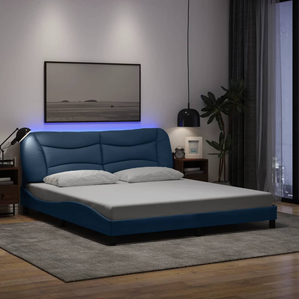Cadre de lit avec LED sans matelas bleu 180x200 cm tissu - XIOS