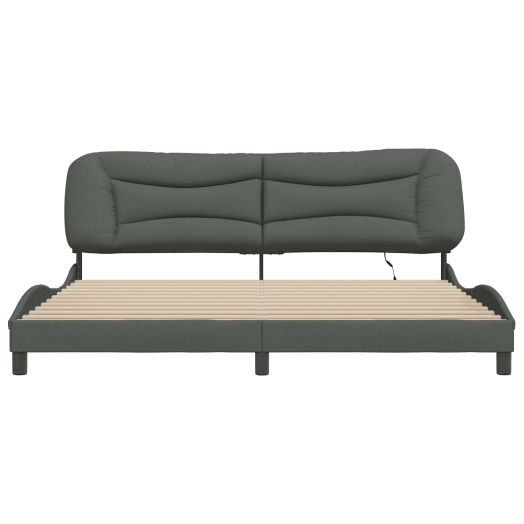 Cadre de lit avec LED sans matelas gris foncé 200x200 cm tissu - XIOS