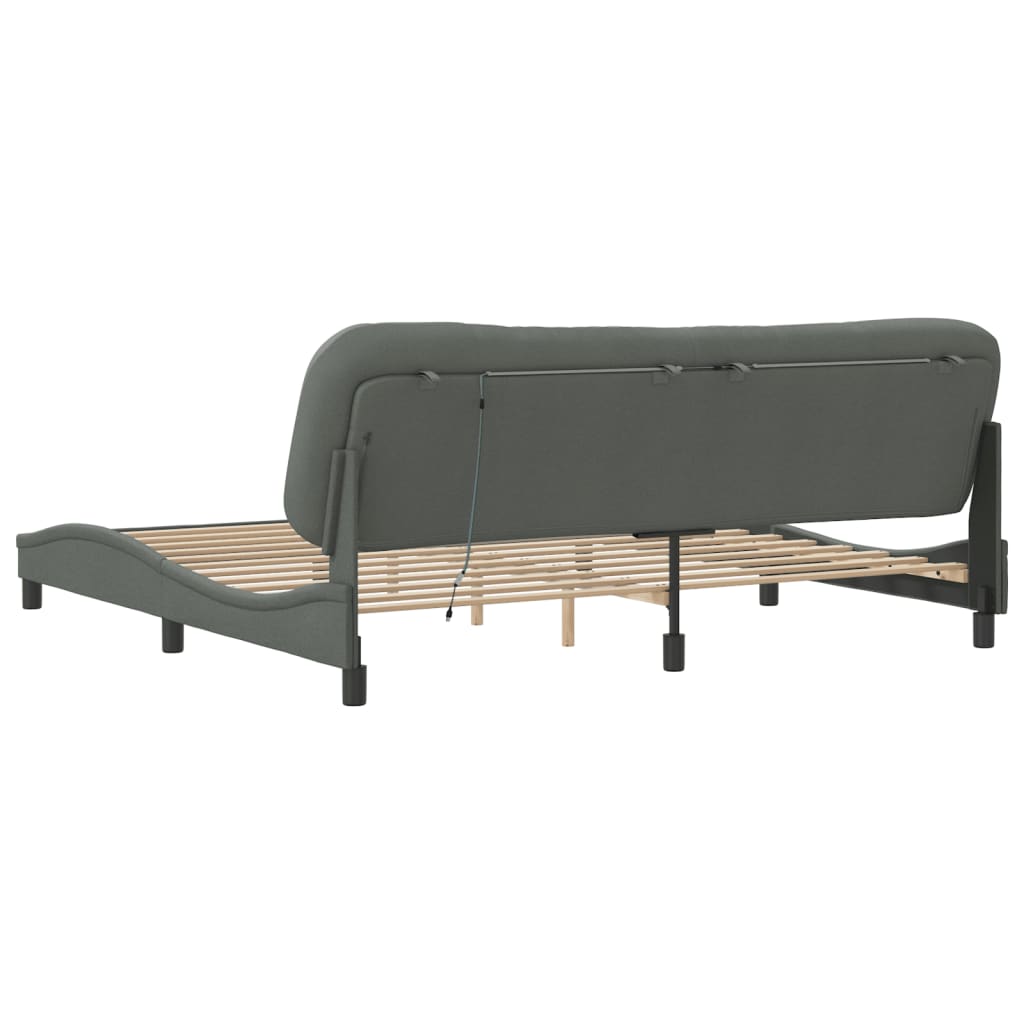 Cadre de lit avec LED sans matelas gris foncé 200x200 cm tissu - XIOS