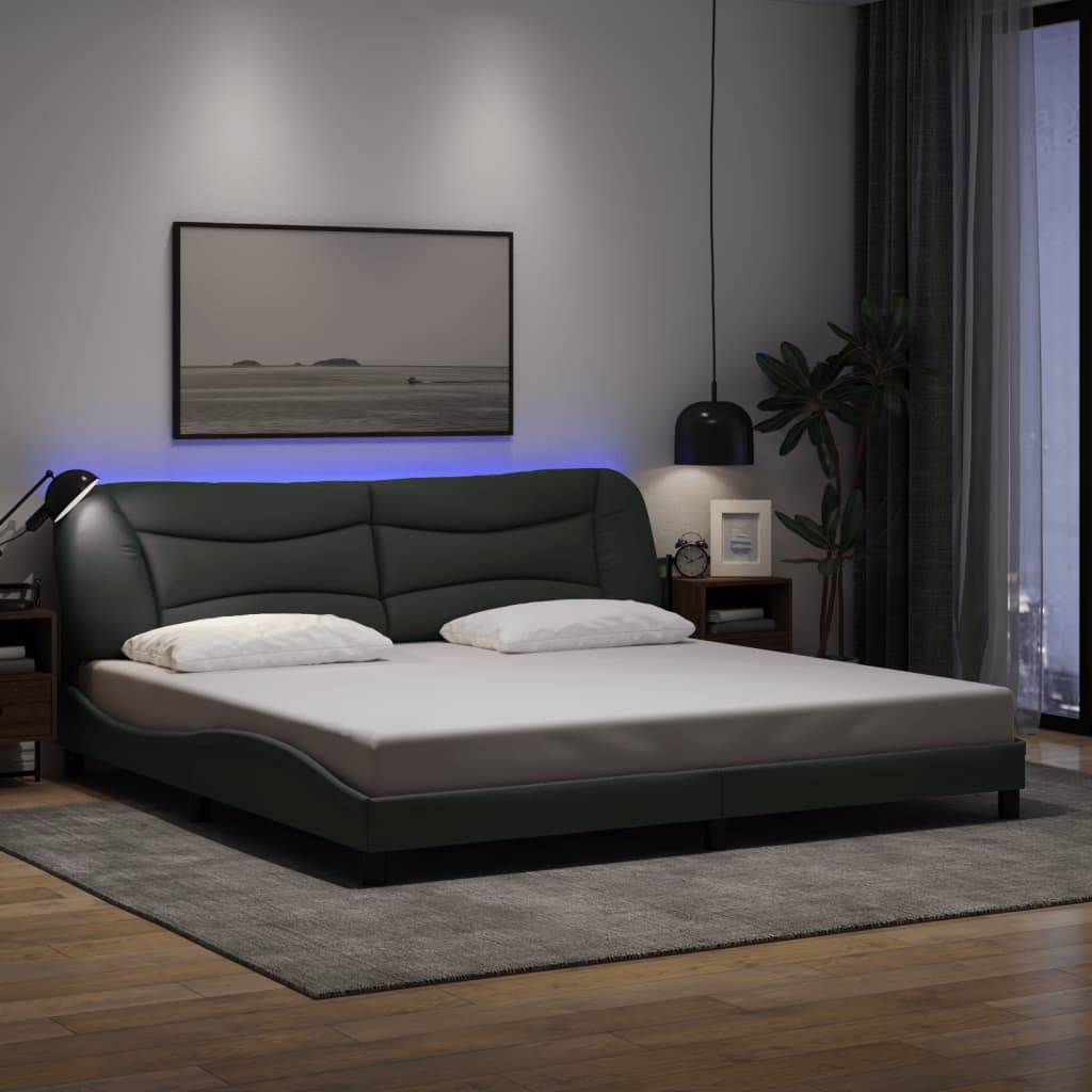 Cadre de lit avec LED sans matelas gris foncé 200x200 cm tissu - XIOS