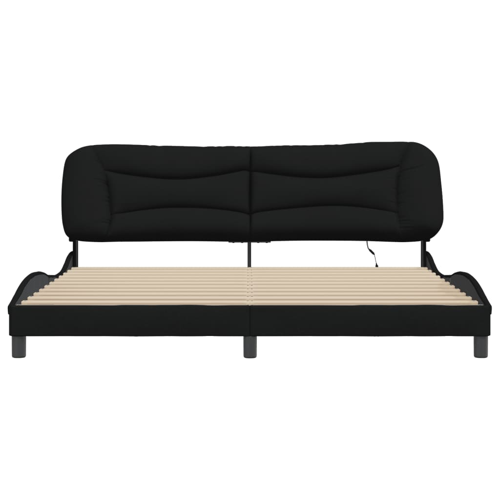 Cadre de lit avec LED sans matelas noir 200x200 cm tissu - XIOS
