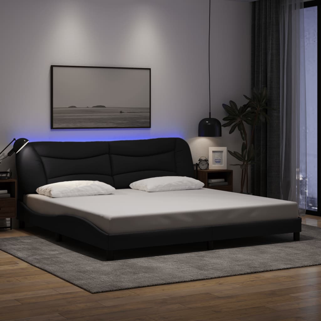 Cadre de lit avec LED sans matelas noir 200x200 cm tissu - XIOS