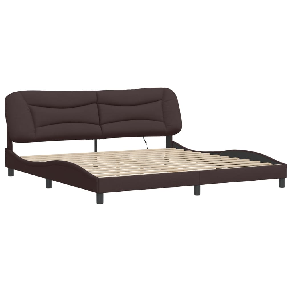 Cadre de lit avec LED sans matelas marron foncé 200x200cm tissu - XIOS