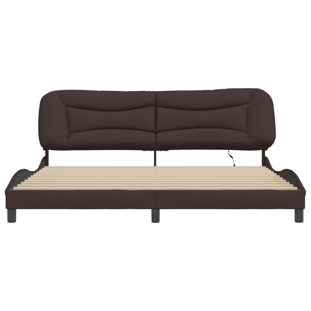 Cadre de lit avec LED sans matelas marron foncé 200x200cm tissu - XIOS