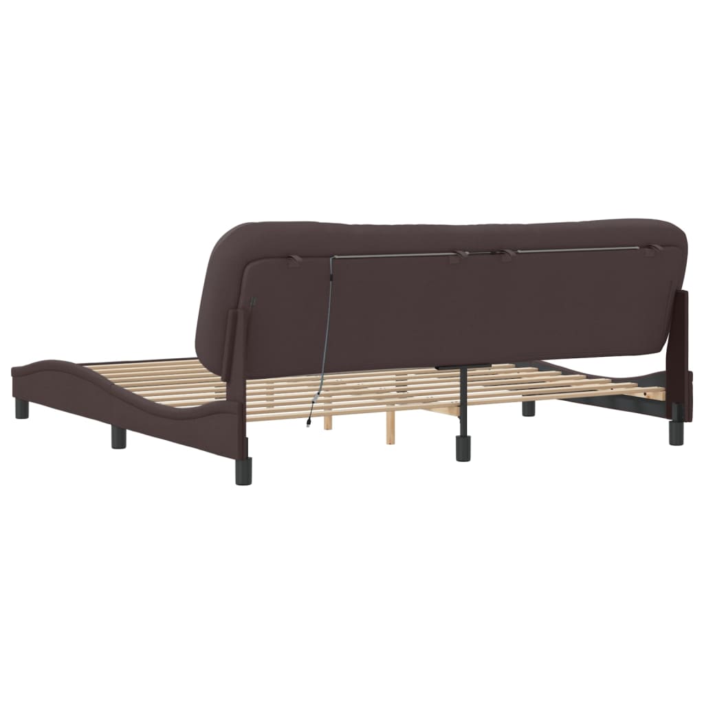 Cadre de lit avec LED sans matelas marron foncé 200x200cm tissu - XIOS