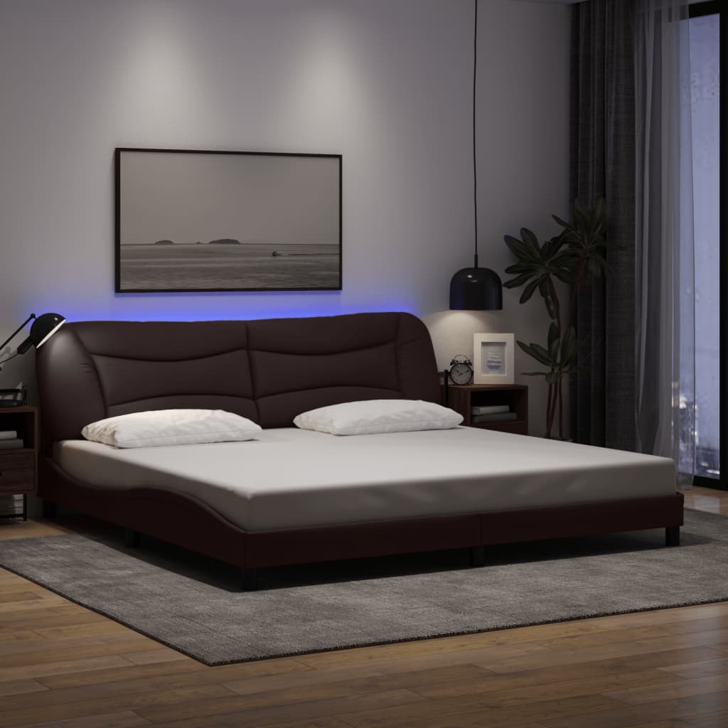 Cadre de lit avec LED sans matelas marron foncé 200x200cm tissu - XIOS