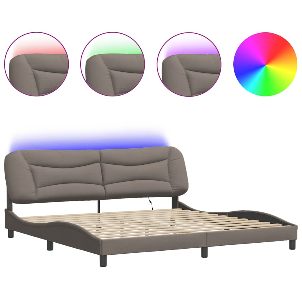 Cadre de lit avec LED sans matelas Hvar taupe 200x200 cm tissu - XIOS