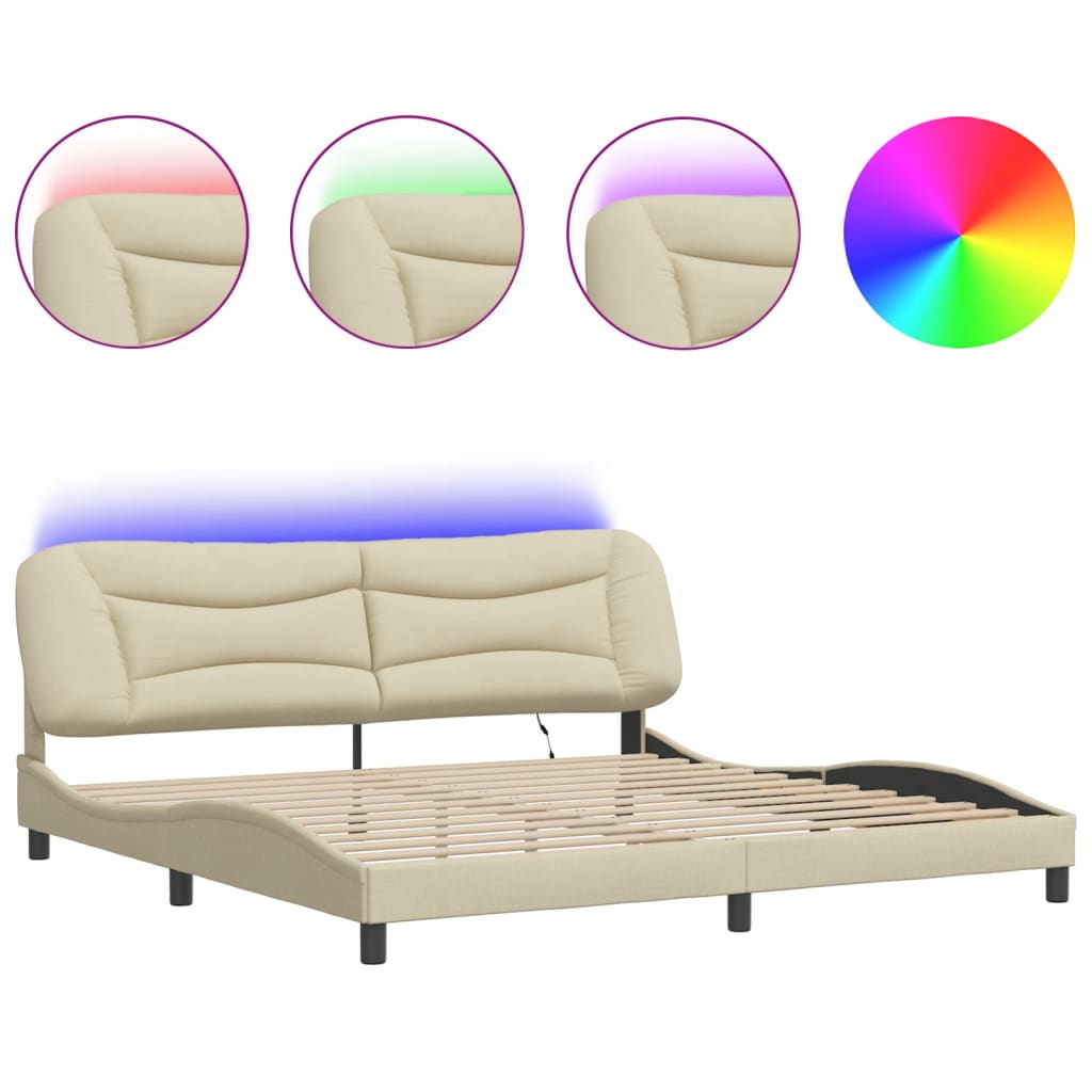 Cadre de lit avec lumières LED crème 200x200 cm tissu - XIOS