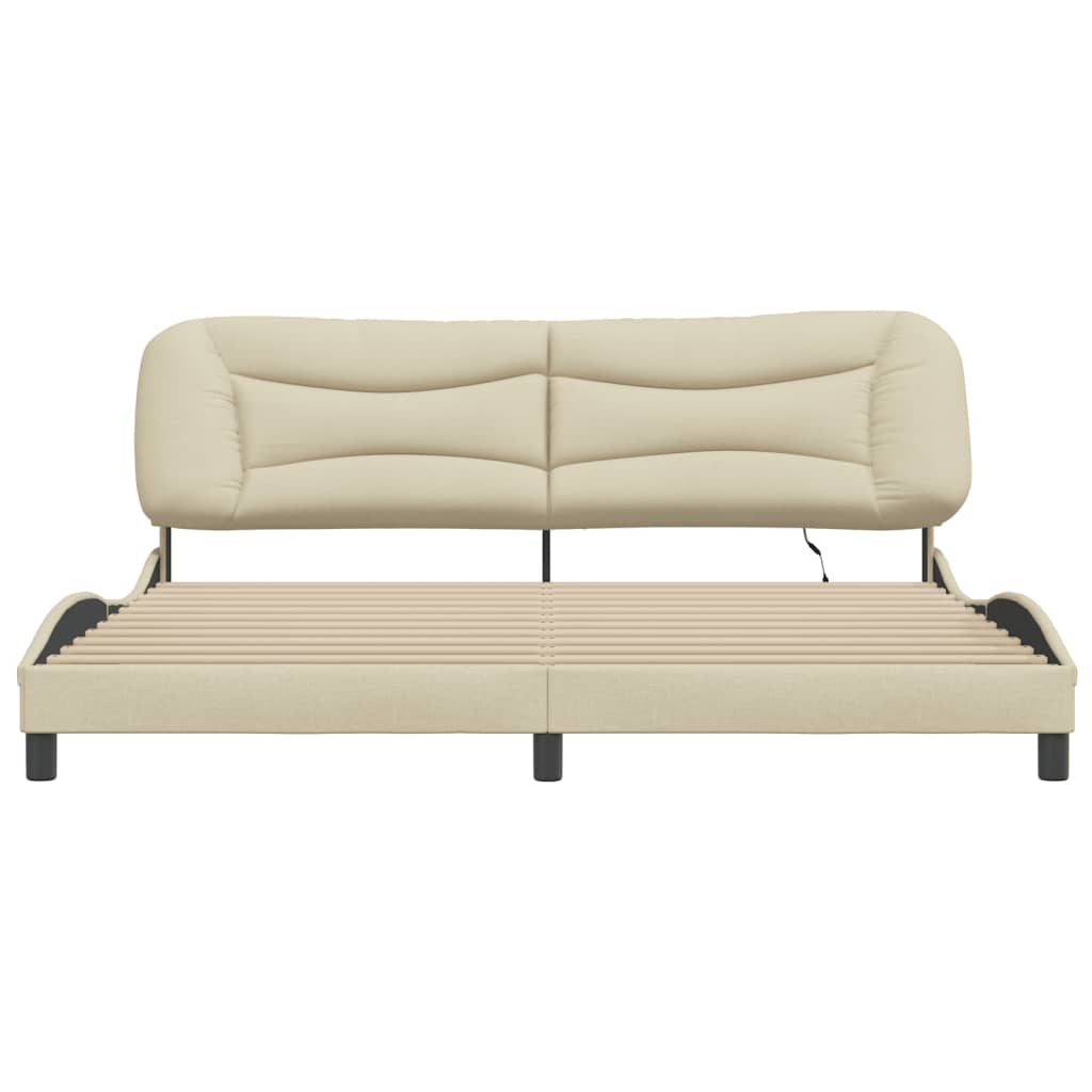 Cadre de lit avec lumières LED crème 200x200 cm tissu - XIOS