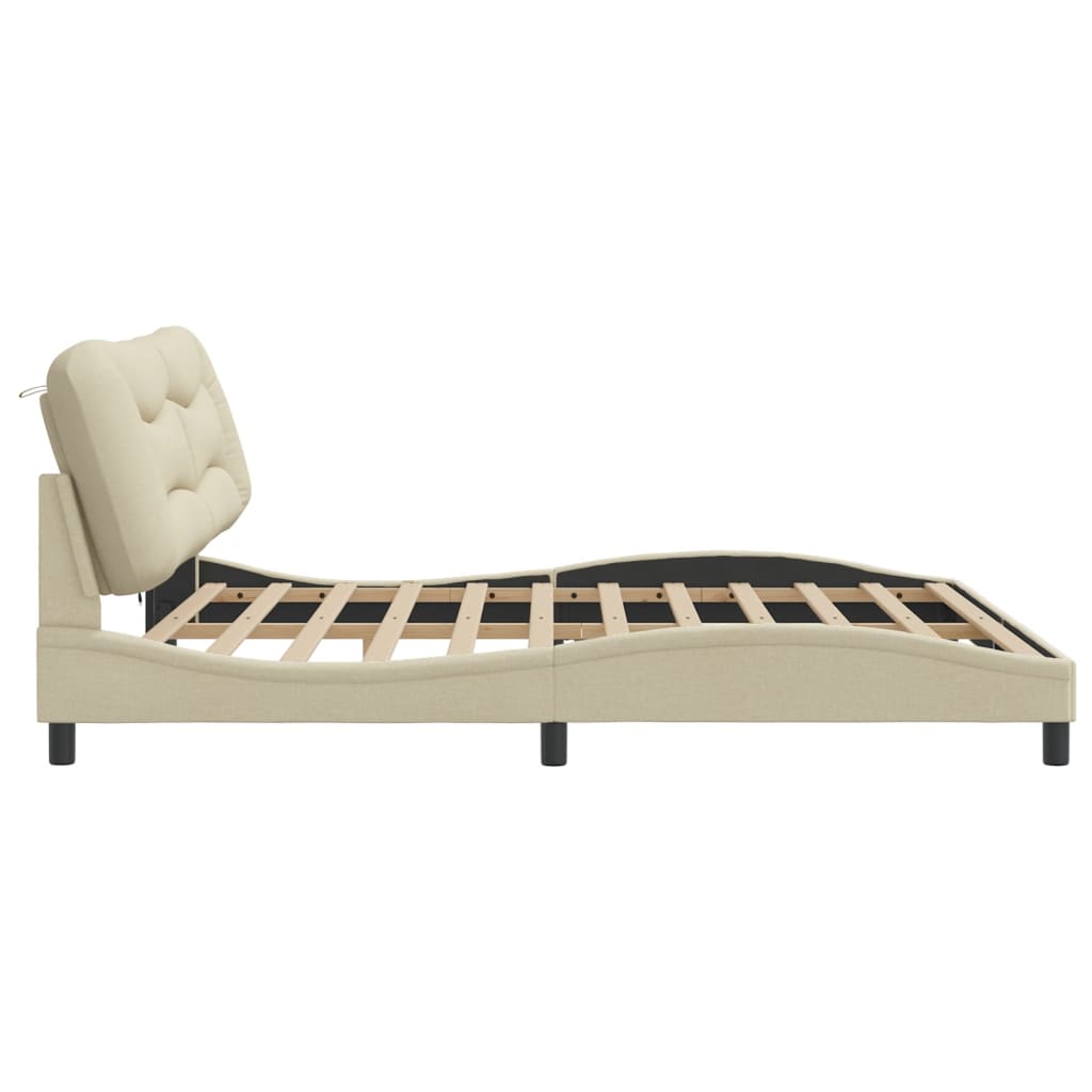 Cadre de lit avec lumières LED crème 200x200 cm tissu - XIOS
