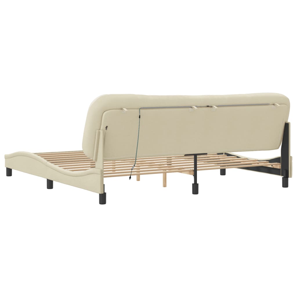 Cadre de lit avec lumières LED crème 200x200 cm tissu - XIOS